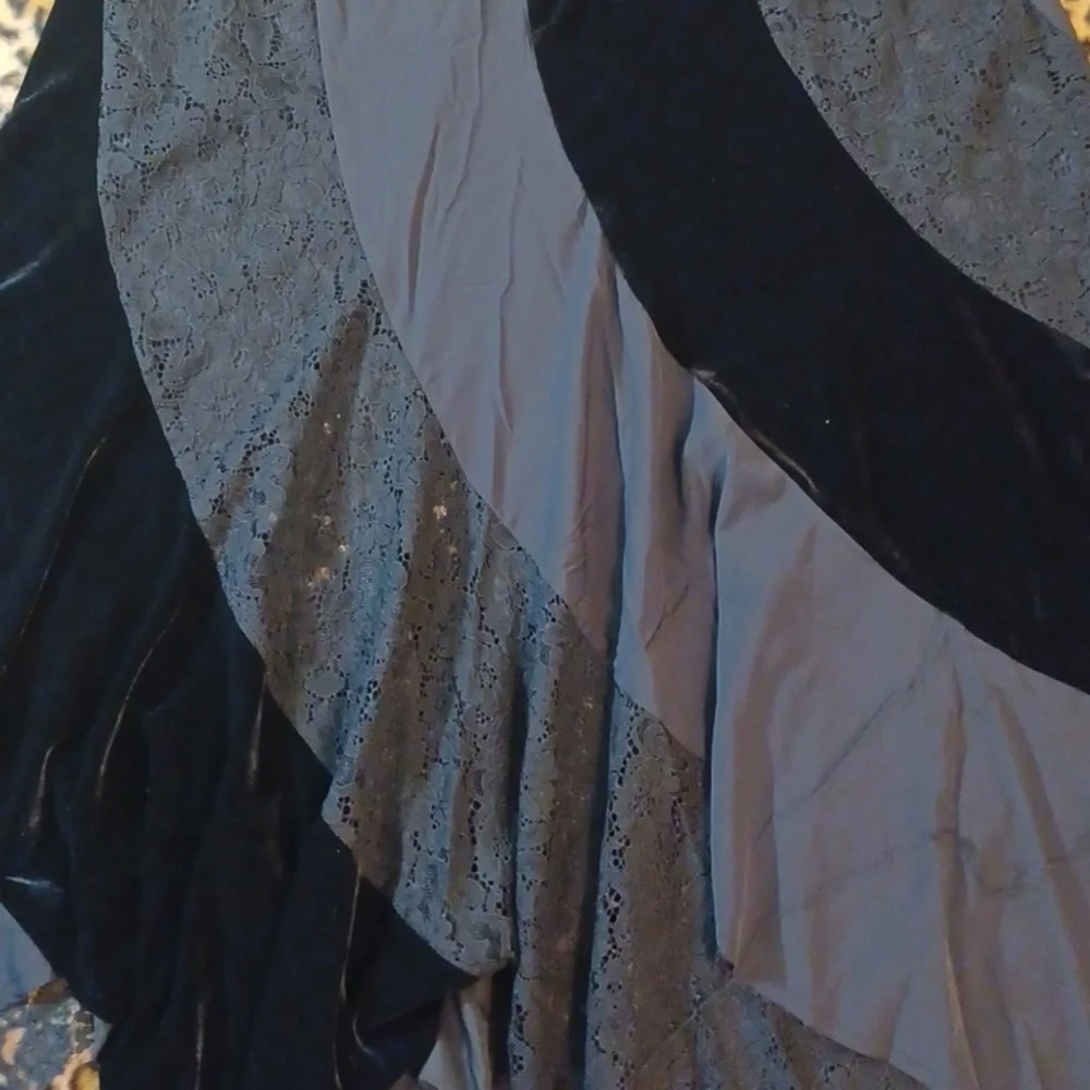 🖤Widow🖤COFFIN DREAMS Maxi Sateen Shear Lace Velvet Patchwork  Swirl Skirt - Picture 4 of 12